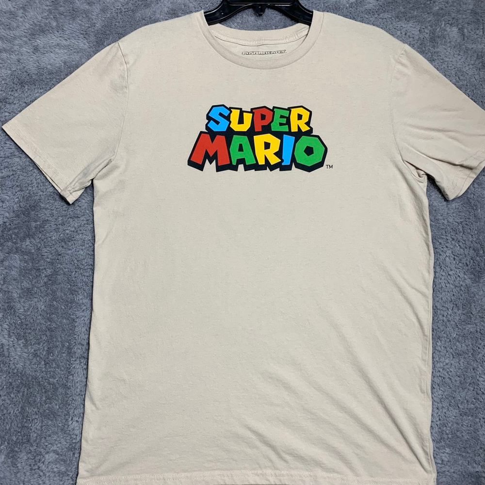 Nintendo Mario Kart T-Shirt Mens Large‎ Tan Super Mario Yoshi Luigi Graphic Tee